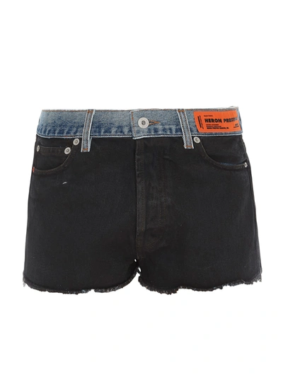 Shop Heron Preston Contrasting Waist Denim Shorts In Black