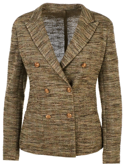 Shop Eleventy Green Double-breasted Jacket