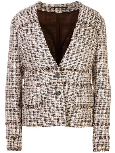 Shop Eleventy White And Brown Chanel Jacket In Beige