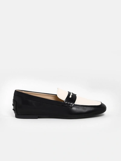 Shop Tod's Black And White Loafers