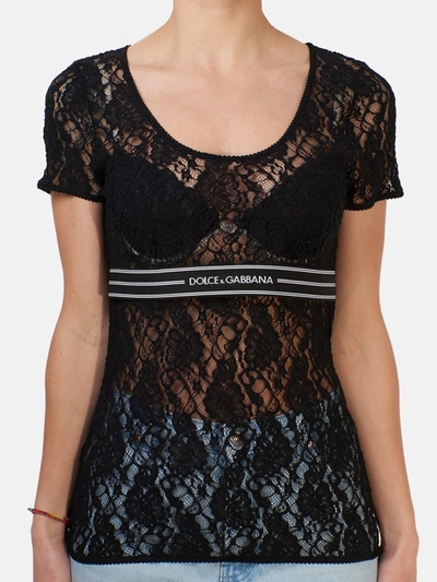 Shop Dolce & Gabbana Black Lace T-shirt