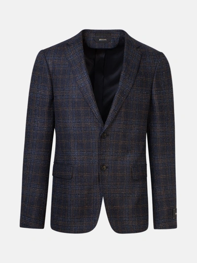 Shop Z Zegna Blazer Drop 8 Check Blu In Navy