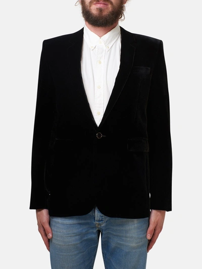 Shop Saint Laurent Blazer Velluto Nero In Black