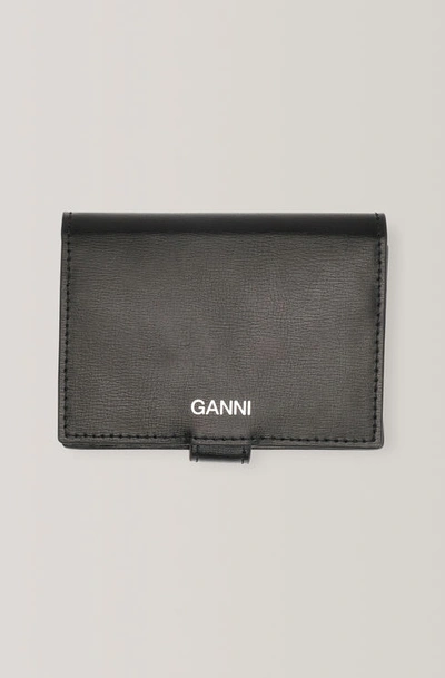 Shop Ganni Textured Leather Mini Wallet Black One Size