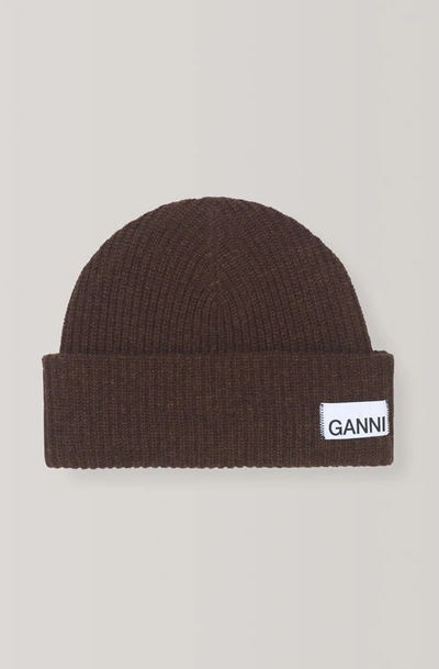 Shop Ganni Knit Hat In Chicory Coffee