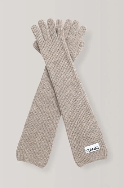 Shop Ganni Knit Gloves In Irish Cream
