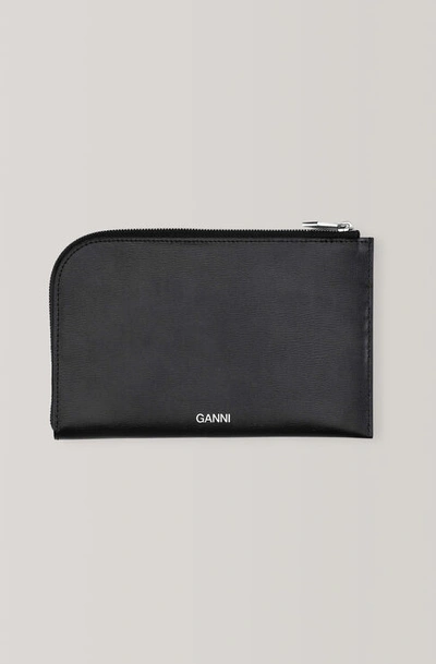 Shop Ganni Textured Leather Wallet Black One Size