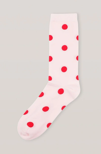 Shop Ganni Polyamide Dots Socks In Cherry Blossom