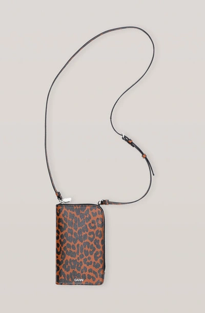 Shop Ganni Leather Phone Bag In Toffee