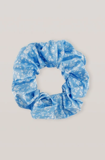 Shop Ganni Silk Stretch Satin Scrunchie In Alaskan Blue