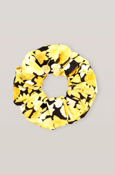 Shop Ganni Silk Stretch Satin Scrunchie In Flan