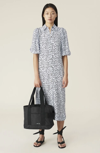 Shop Ganni Printed Crepe Shirt Dress In Heather