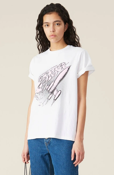 Shop Ganni Basic Cotton Jersey T-shirt, Space Rocket In Bright White