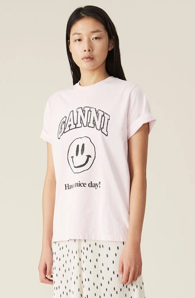 Shop Ganni Basic Cotton Jersey T-shirt, Smiley In Cherry Blossom