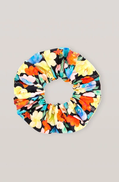 Shop Ganni Printed Cotton Poplin Scrunchie In Multicolour