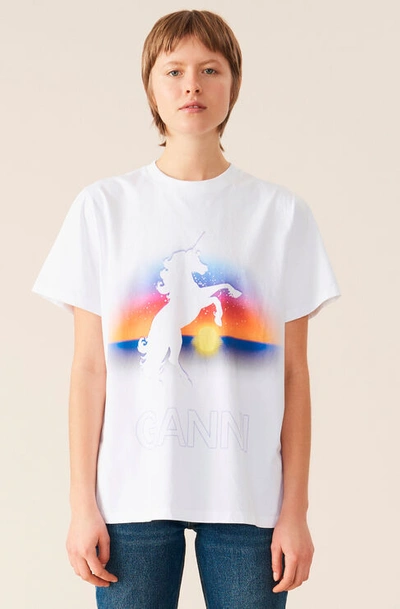 Shop Ganni Basic Cotton Jersey T-shirt, Unicorn White In Bright White