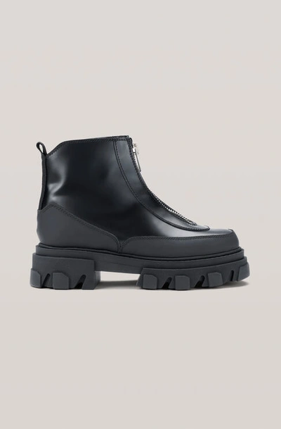 Shop Ganni Polido Zipper Boot Black Size 40