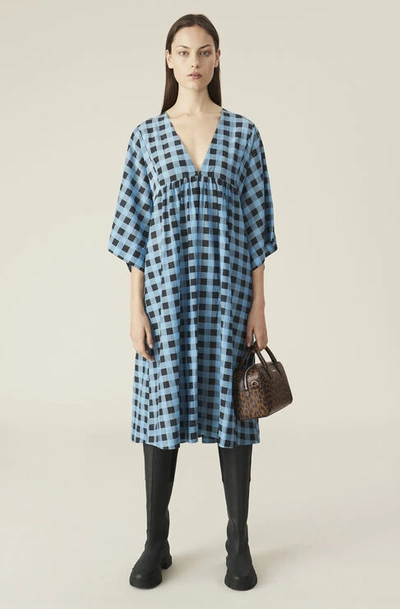 Shop Ganni Cotton Silk Dress In Alaskan Blue