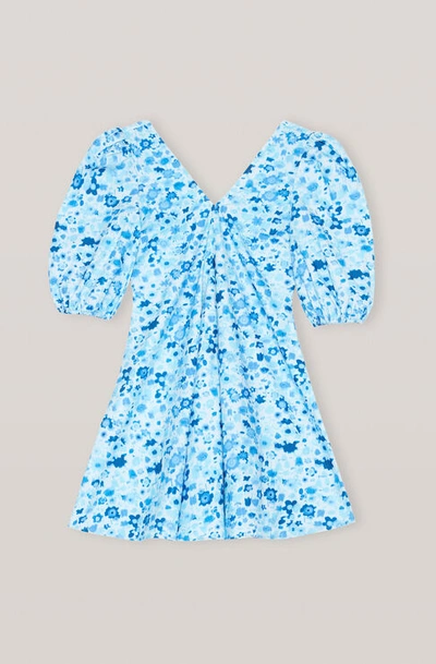 Shop Ganni Printed Cotton Poplin Mini Dress Heather Size 40