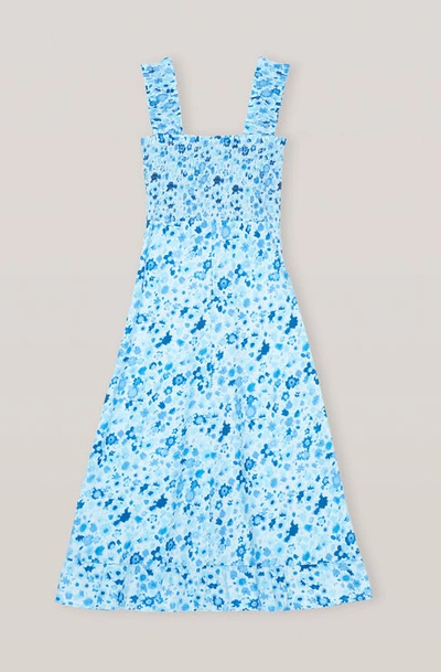 Shop Ganni Printed Cotton Poplin Maxi Dress Heather Size 42