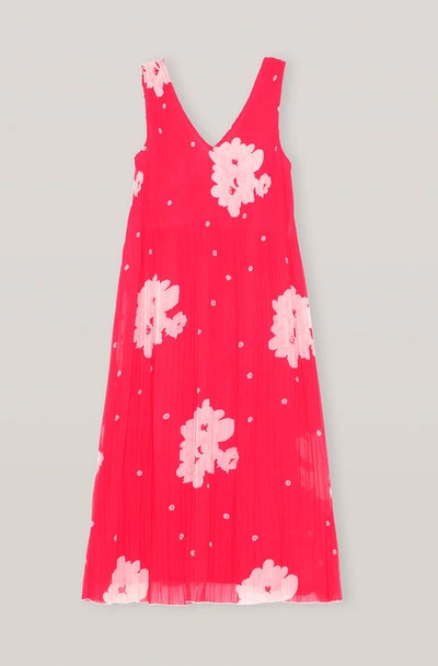 Shop Ganni Pleated Georgette Dress In Lollipop