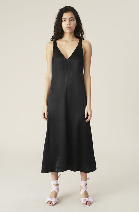 ganni heavy satin maxi dress
