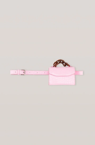 Shop Ganni Belly Croc Belt Bag In Cherry Blossom