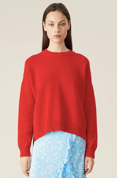 Shop Ganni Cotton Knit Oversized Pullover In Lollipop