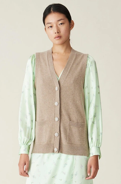 Shop Ganni Cashmere Knit Vest - Solid In Tannin
