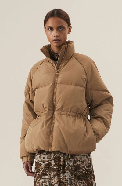 Shop Ganni Tech Down Jacket In Tiger's Eye