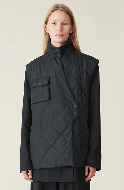 Shop Ganni Recycled Ripstop Quilt Vest In Phantom