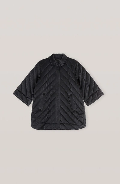 Shop Ganni Heavy Satin Quilted Jacket In Black