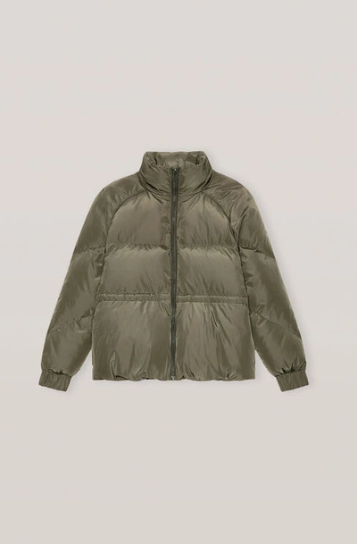 Shop Ganni Long Sleeved Tech Down Jacket In Green In Kalamata