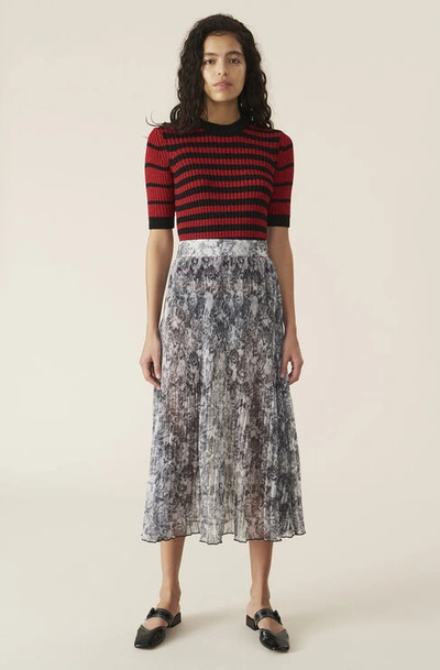 Shop Ganni Pleated Georgette Skirt In Phantom