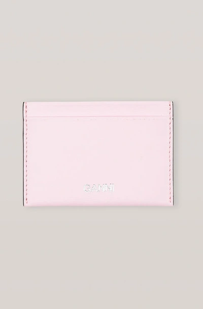 Shop Ganni Leather Card Holder In Cherry Blossom