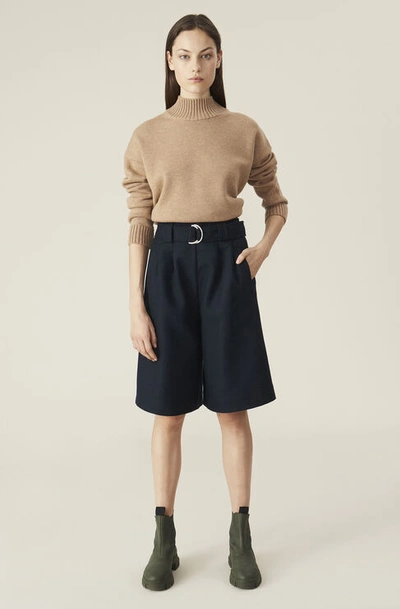 Shop Ganni Wool Shorts In Sky Captain