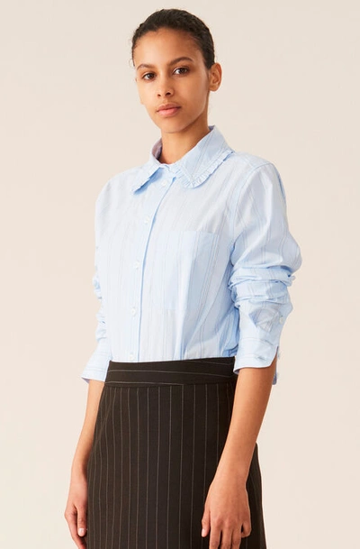 Shop Ganni Stripe Cotton Shirt In Heather