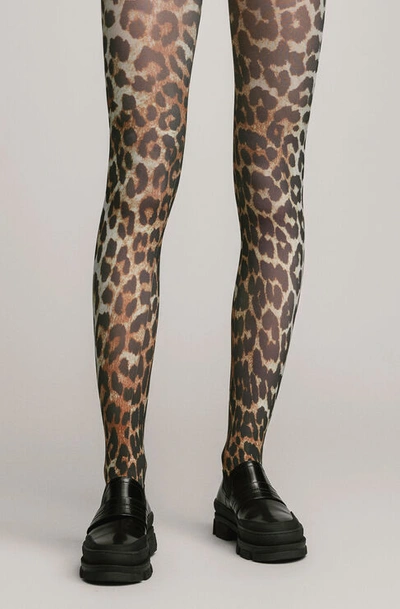 Shop Ganni Recycled Printed Accessories Stockings In Leopard
