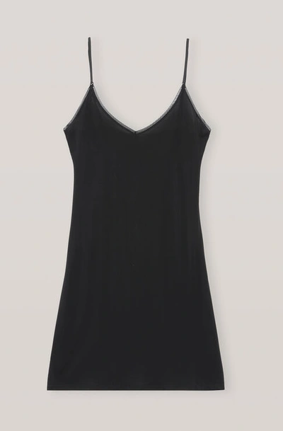 Shop Ganni Rayon Underwear Slip Dress Black Size M