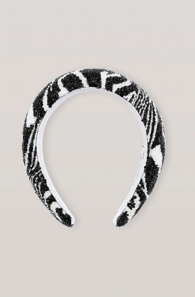 Shop Ganni Padded Beaded Headband In Bright White