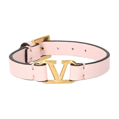 Shop Valentino Garavani Logo Leather Bracelet In Rose Quartz