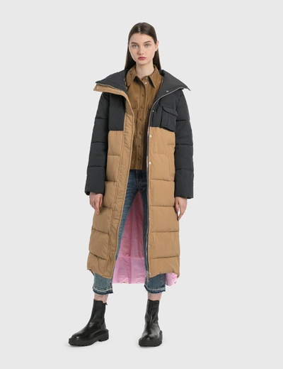 Shop Ganni Heavy Tech Oversized Puffer Coat In Beige