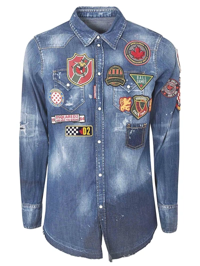 Shop Dsquared2 Patch College Denim Shirt In Blue