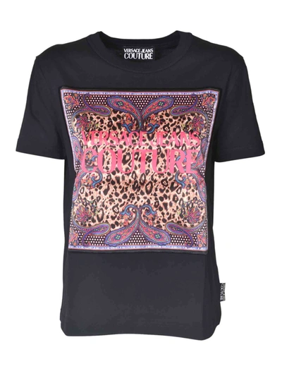Shop Versace Jeans Couture T-shirt In Black With Animalier Logo