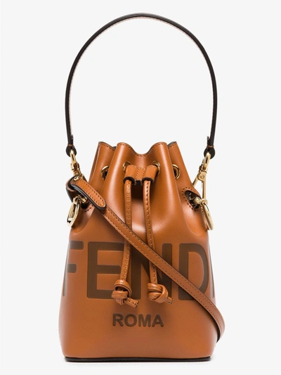 Shop Fendi Mon Tresor Mini Leather Bucket Bag In Brown