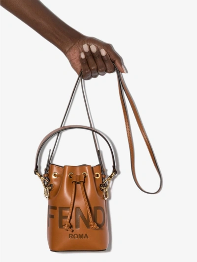 Shop Fendi Mon Tresor Mini Leather Bucket Bag In Brown