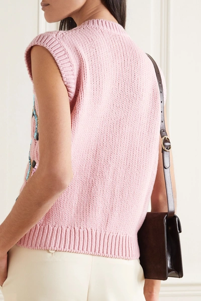 Shop Gucci Embellished Cable-knit Wool Vest In Pink