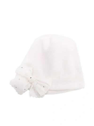 Shop Miss Blumarine Embellished Bow Bucket Hat In White
