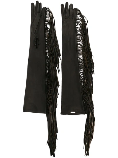 Shop Dsquared2 Fringe Lambskin Gloves In Black