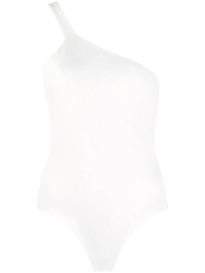 Shop Gauge81 One-shoulder Ribbed Bodysuit In White